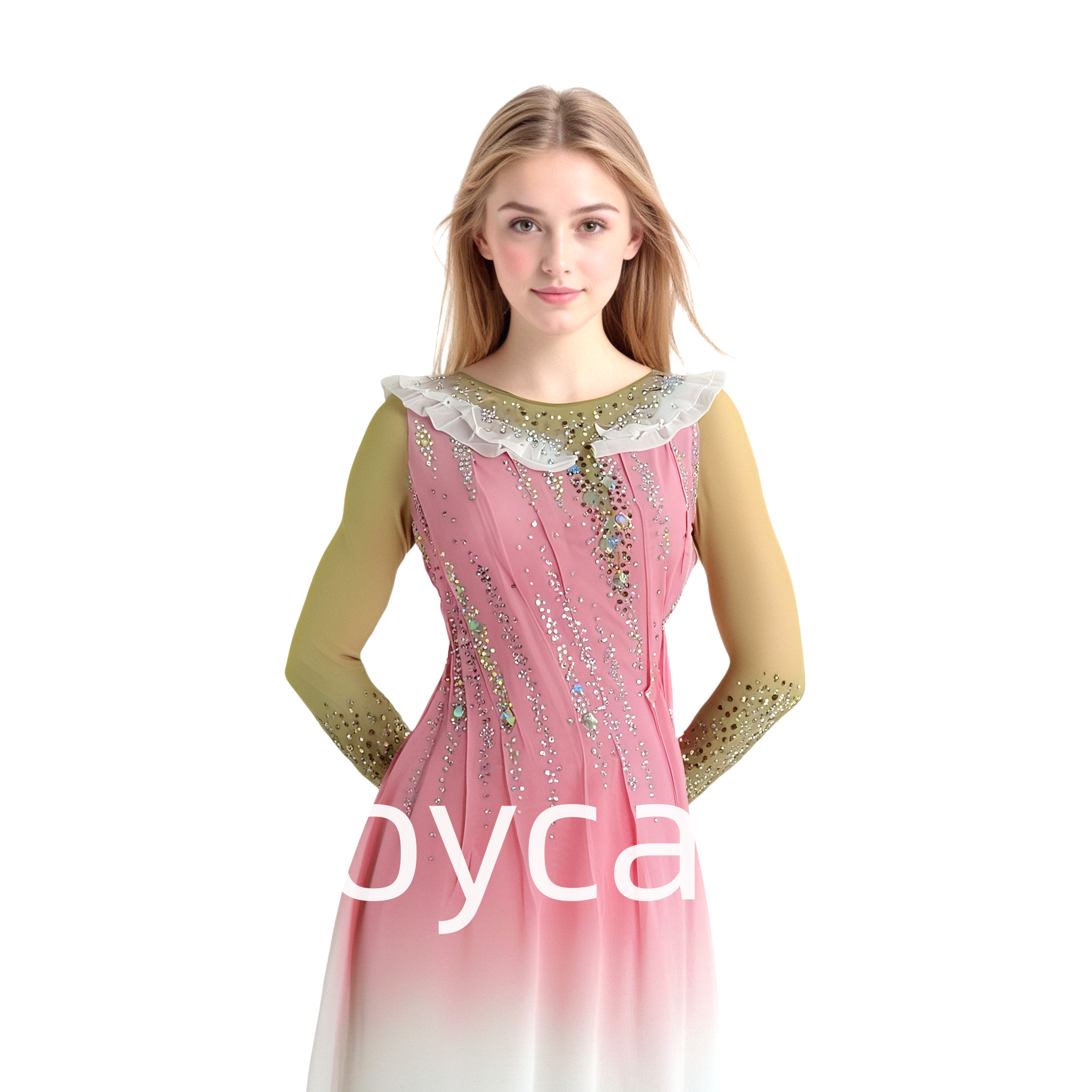 Joycan Ice Skating Dress Elegant Long Sleeves Elegant Pink JSK264