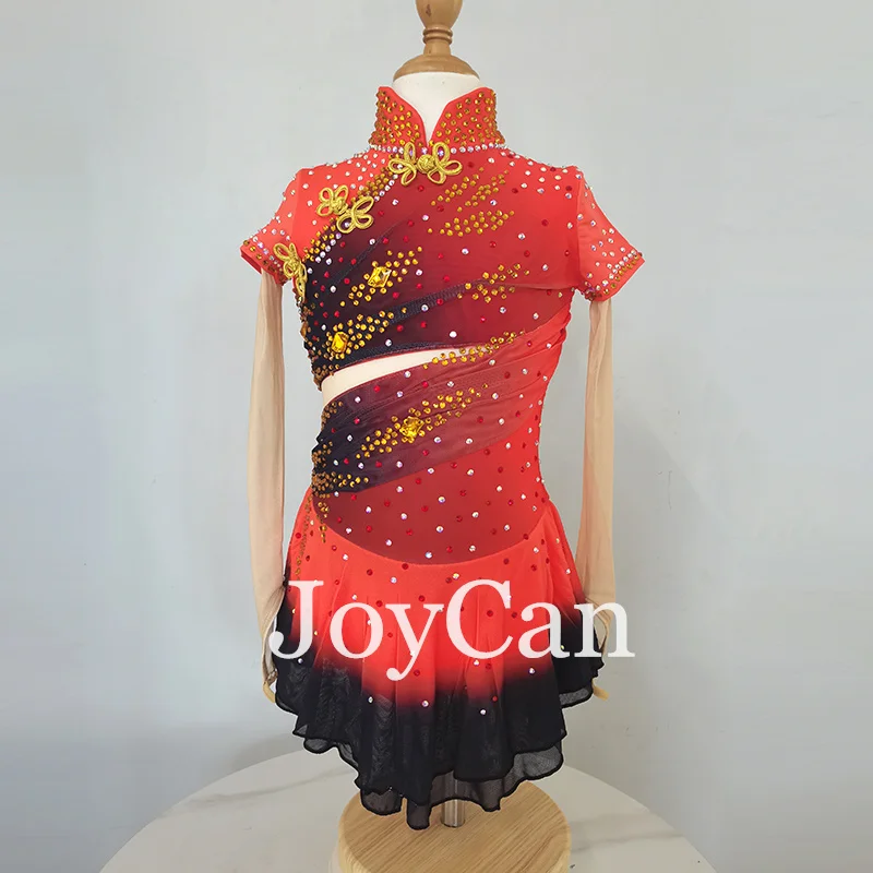 JoyCan Ice Figure  Skating  Dress Girls Red Spandex Stretchy Competition Dance Wear Customized