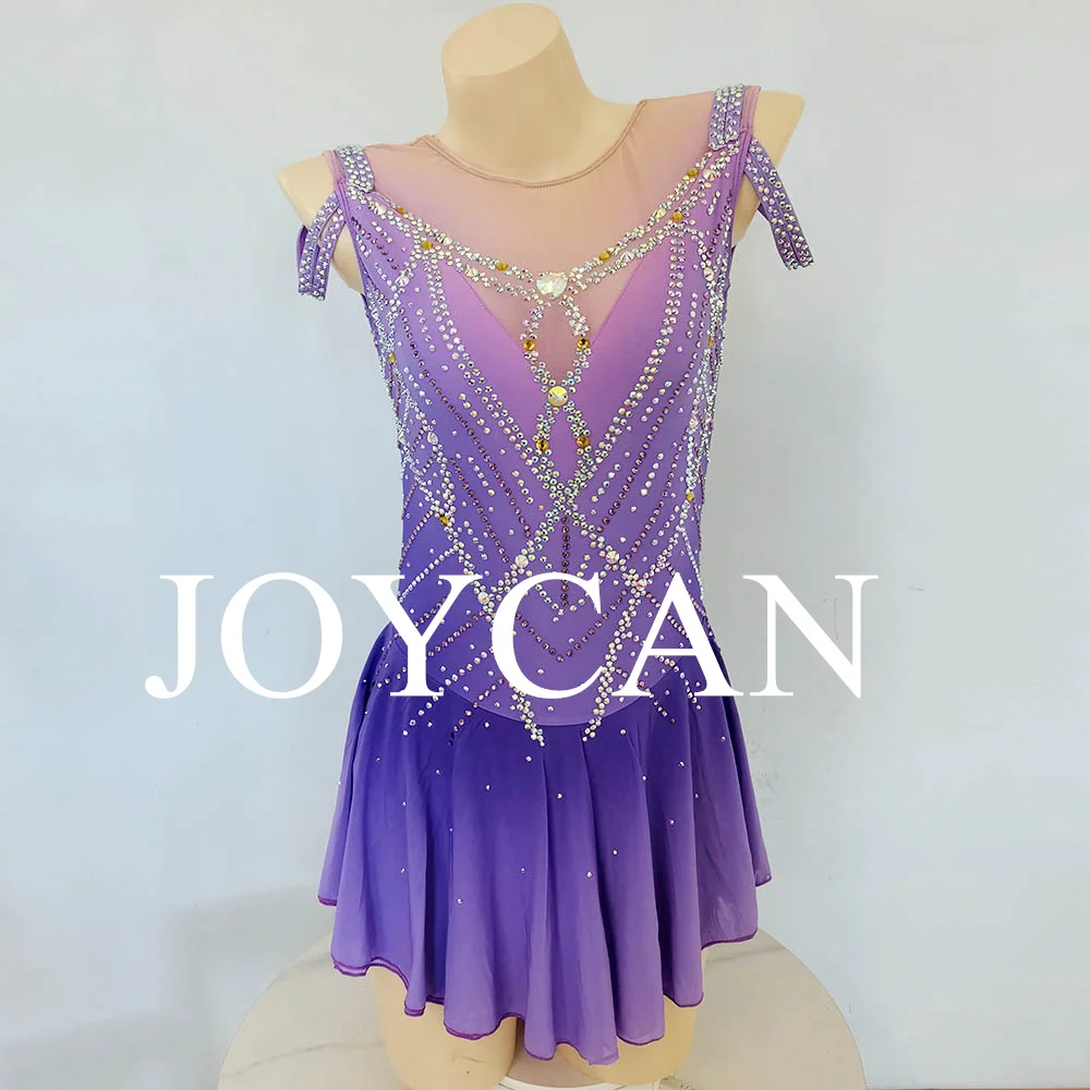 JoyCan Ice Figure Skating Dress Girls Purple Spandex Stretchy Competition Dance Wear Customized