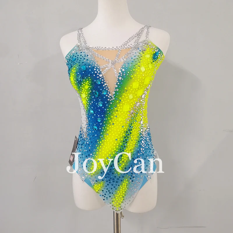 JoyCan Rhthmic Gymnastics Leotards Girls Women Blue Spandex Elegant Dance Wear for Competitiion