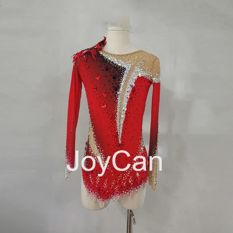 JoyCan Rhthmic Gymnastics Leotards Girls Women Red Spandex Elegant Dance Wear for Competitiion