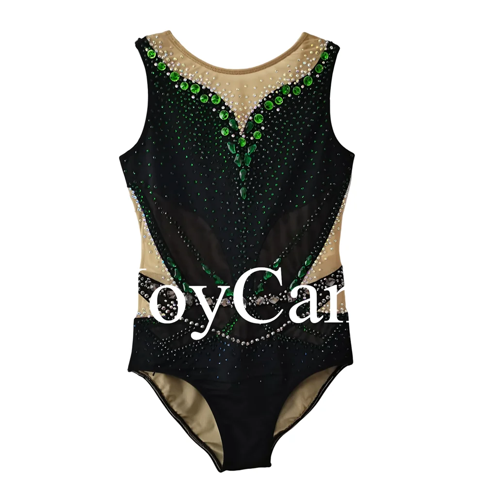 JoyCan Rhthmic Gymnastics Leotards Girls Women Green Spandex Elegant Dance Wear for Competitiion
