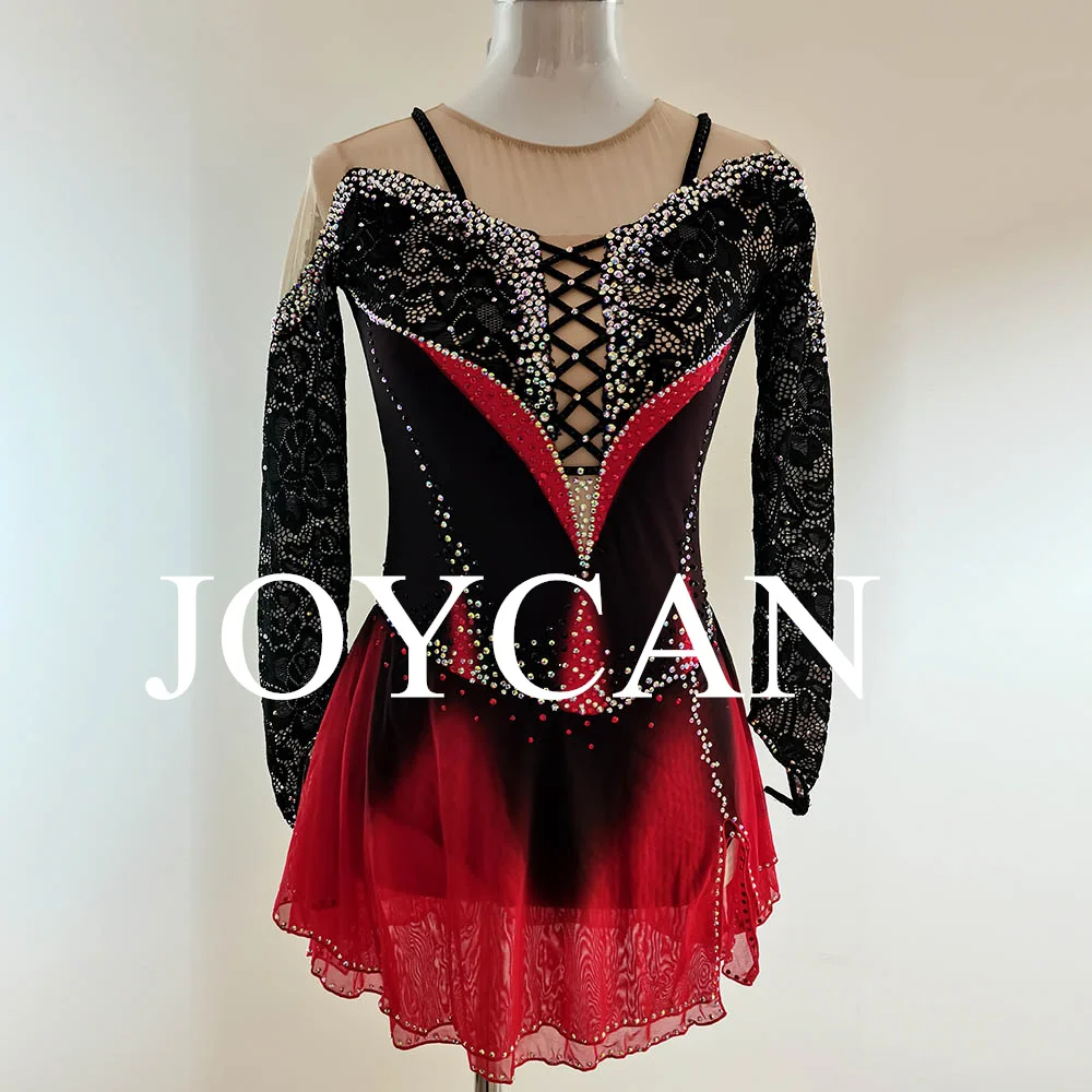 JoyCan Ice Figure Skating Dress Girls Orange Spandex Stretchy Competition Dance Wear Customized