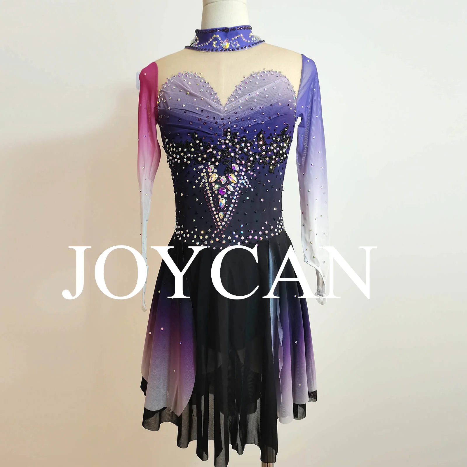 JoyCan Ice Figure Skating Dress Girls Purple Spandex Stretchy Competition Dance Wear Customized