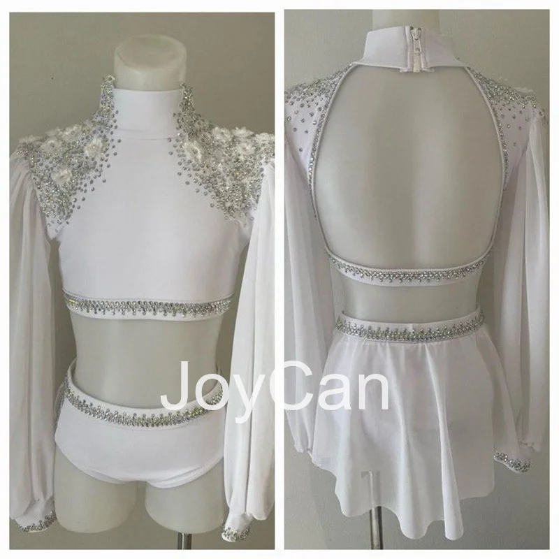 JoyCan Lyrical Dance Dress White Jazz Dance Costume Pole Dancing Clothes Girl Performance Training