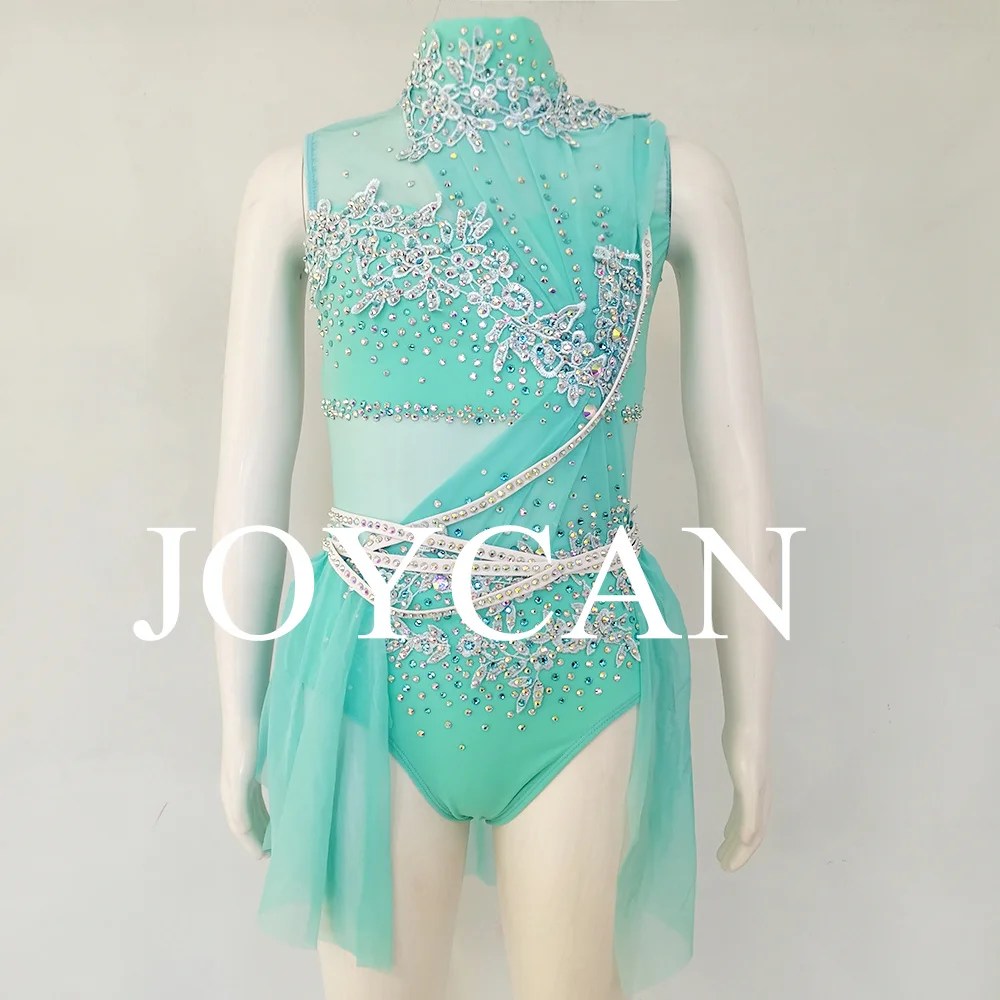JoyCan Lyrical Dance Dress Turquoise Jazz Dance Costume Pole Dancing Clothes Girl Performance Training