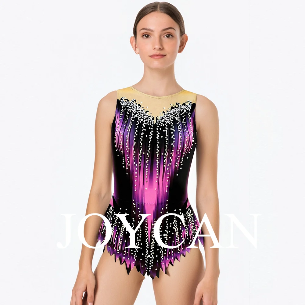 JoyCan Rhthmic Gymnastics Leotards Girls Women Black and Pink Spandex Elegant Dance Wear for Competitiion