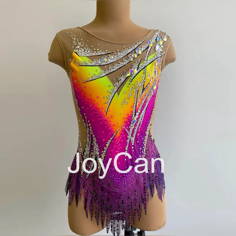 JoyCan Rhthmic Gymnastics Leotards Girls Women Purple Spandex Elegant Dance Wear for Competitiion