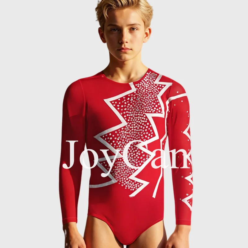 JoyCan Figure skating Costumes Boys Men Red Spandex Dance Wear for Competitiion