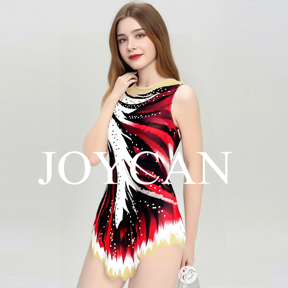 JoyCan Rhthmic Gymnastics Leotards Girls Women Red Spandex Elegant Dance Wear for Competitiion