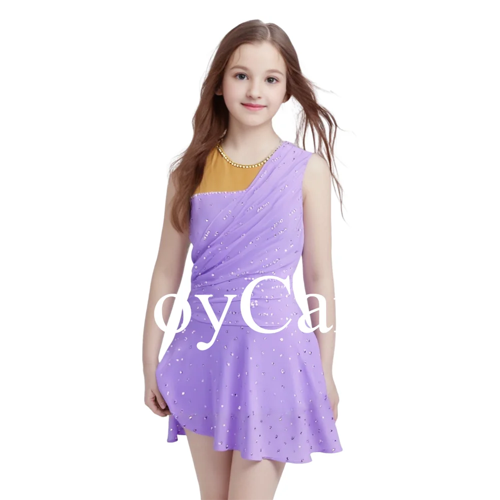 JoyCan Ice Figure Skating Dress Girls Pink Spandex Stretchy Competition Dance Wear Customized