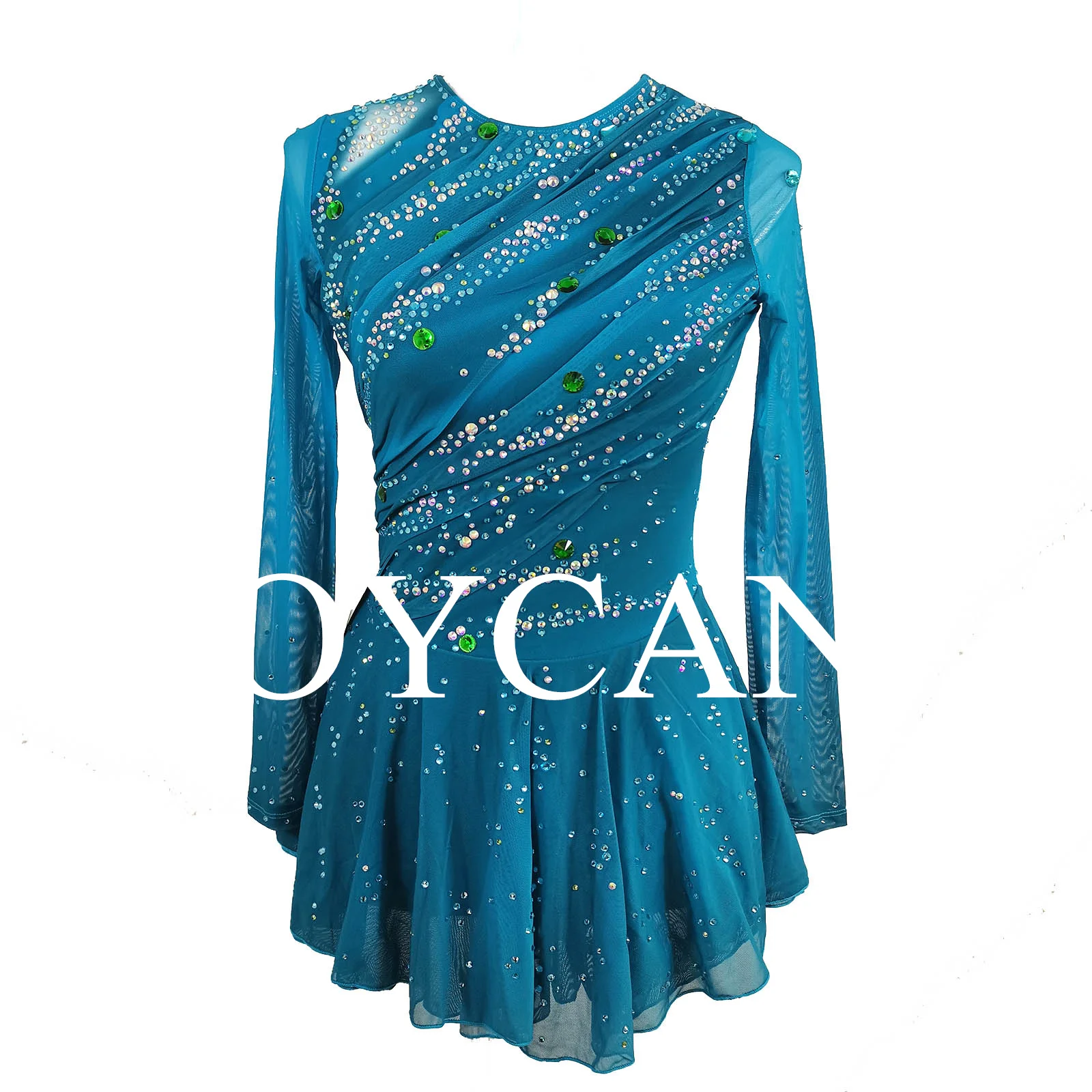 JoyCan Ice Figure Skating Dress Girls Blue Spandex Stretchy Competition Dance Wear Customized