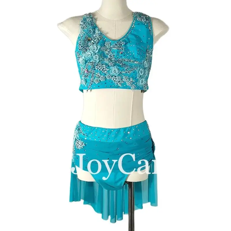 JoyCan Lyrical Dance Dress Blue  Jazz Dance Costume Pole Dancing Clothes Girl Performance Training