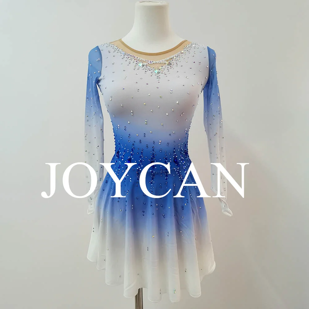 JoyCan Ice Figure Skating Dress Girls Blue Spandex Stretchy Competition Dance Wear Customized