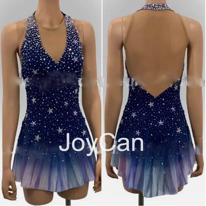 JoyCan Ice Figure  Skating  Dress Girls Blue Spandex Stretchy Competition Dance Wear Customized