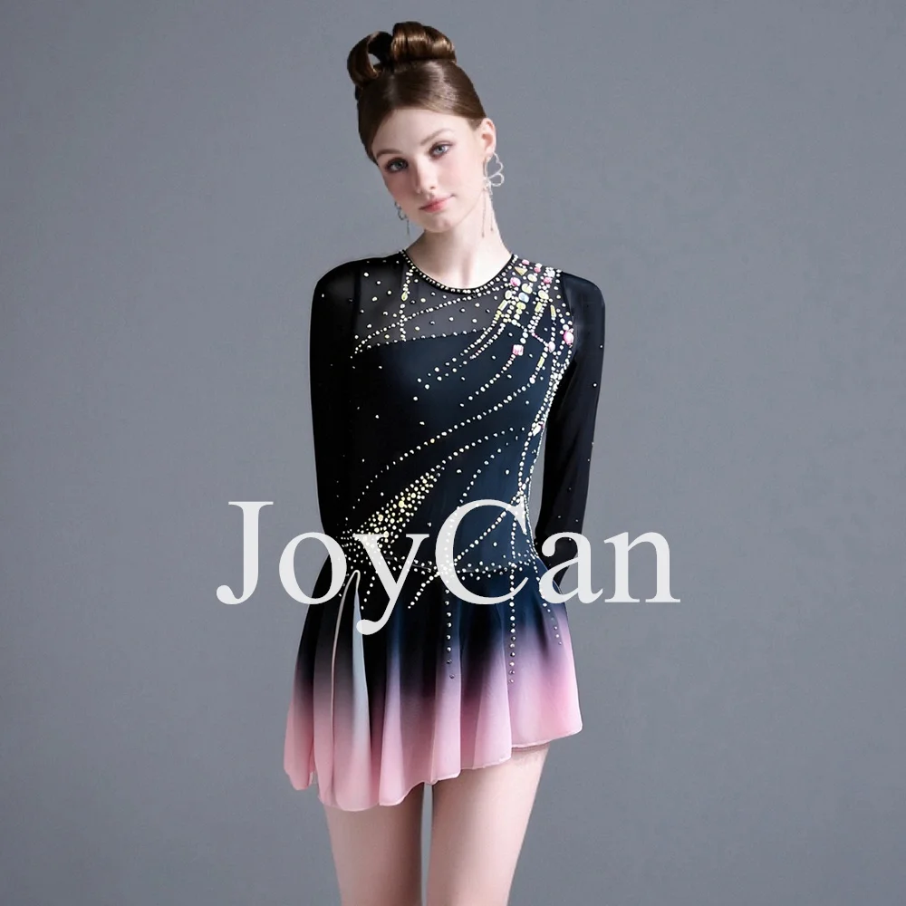 JoyCan New Design Professional Lovely Ice Skating Dress Elastic Mesh Skirts Ruched Inset for Children