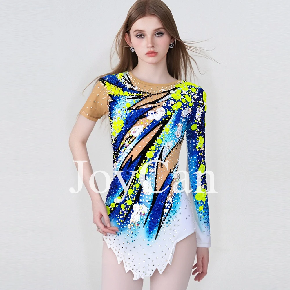 JoyCan Rhythmic Gymnastic Leatord Girls Competition Costumes Artistic Gymnastics Leotards Dance Women Blue