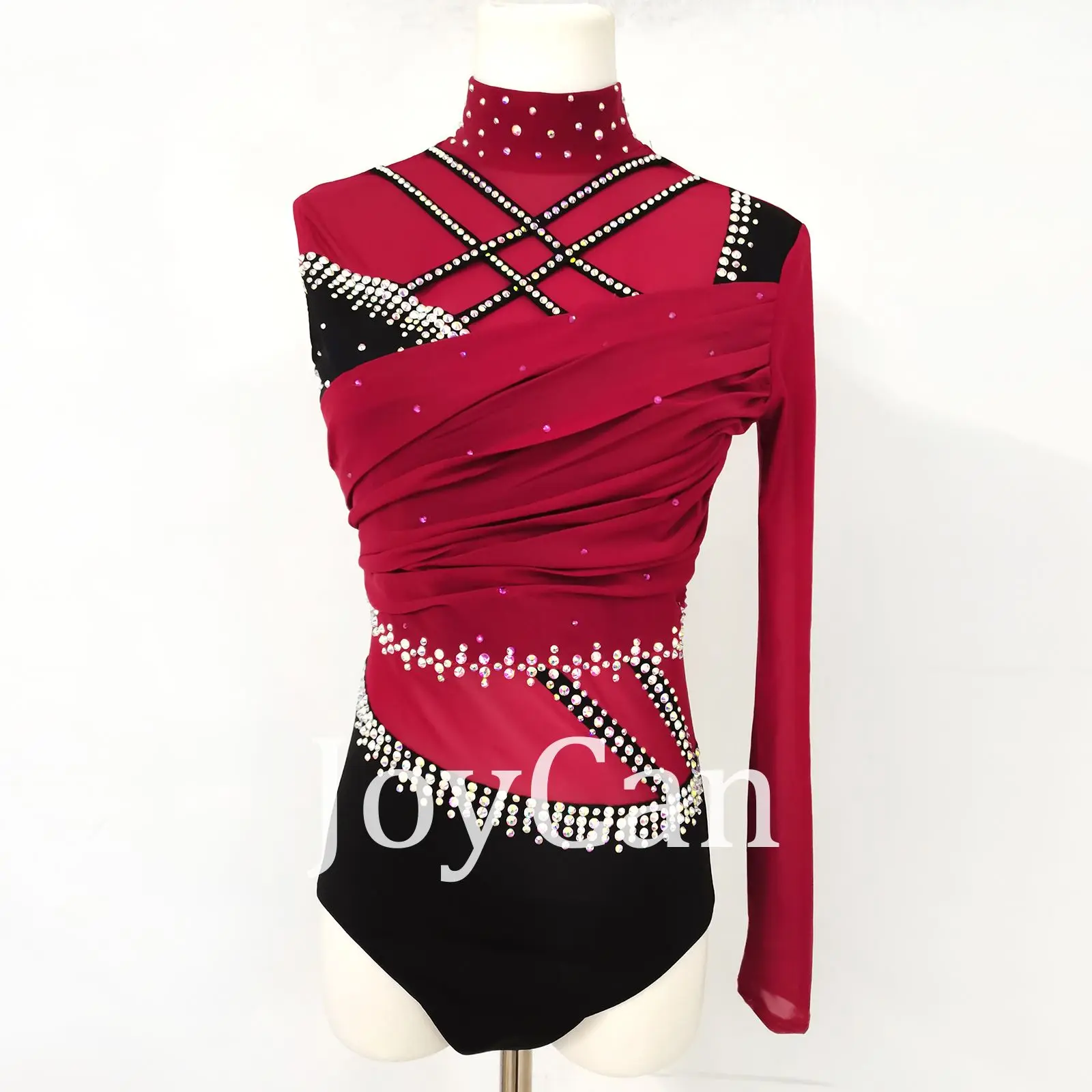 JoyCan Winered Lyrical Dance Costumes Girls Women Black Spandex Solo Duet Stagewear
