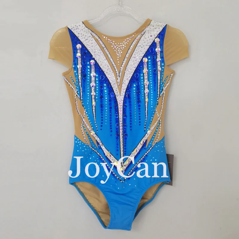 JoyCan Rhthmic Gymnastics Leotards Girls Women Blue Spandex Elegant Dance Wear for Competitiion
