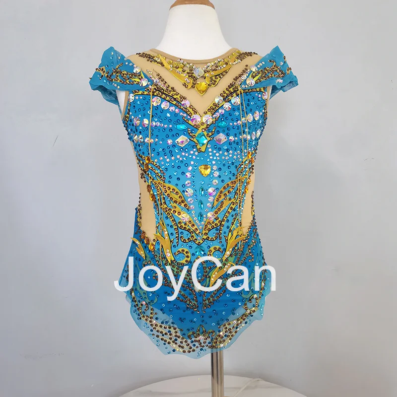 JoyCan Rhthmic Gymnastics Leotards Girls Women Blue Spandex Elegant Dance Wear for Competitiion