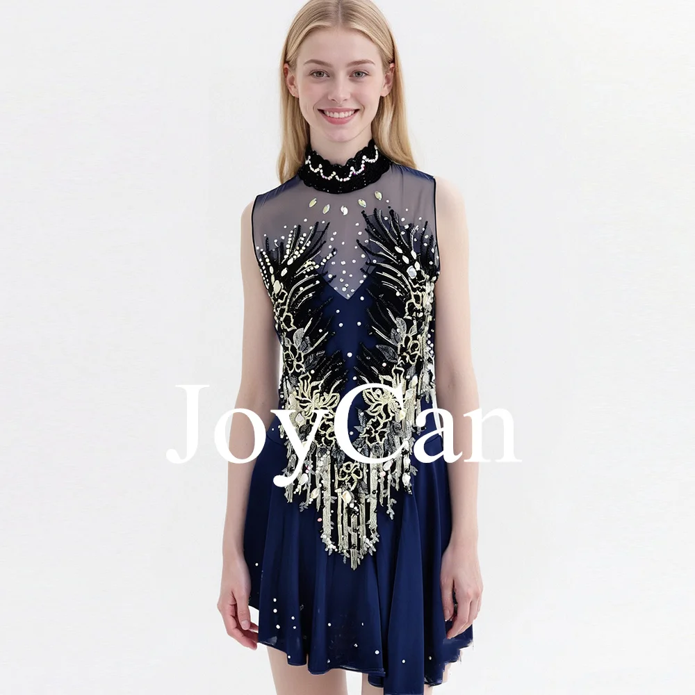JoyCan Figure skating dress Girls Women Navy Spandex Elegant Dance Wear for Competitiion