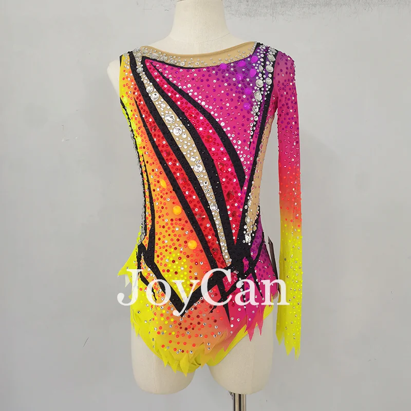 JoyCan Rhthmic Gymnastics Leotards Girls Women Yellow Spandex Elegant Dance Wear for Competitiion