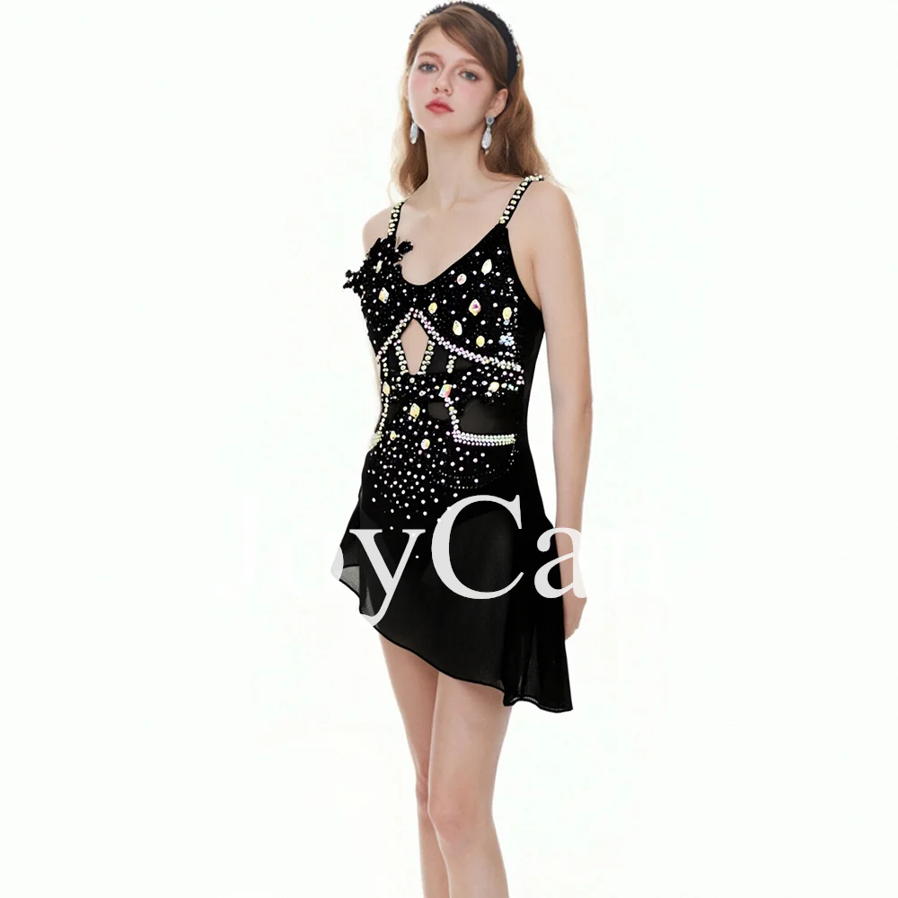 JoyCan Customizable Lyrical Dance Dress for Children Sleeveless Backless Pole Dance Luxury Flash Drill
