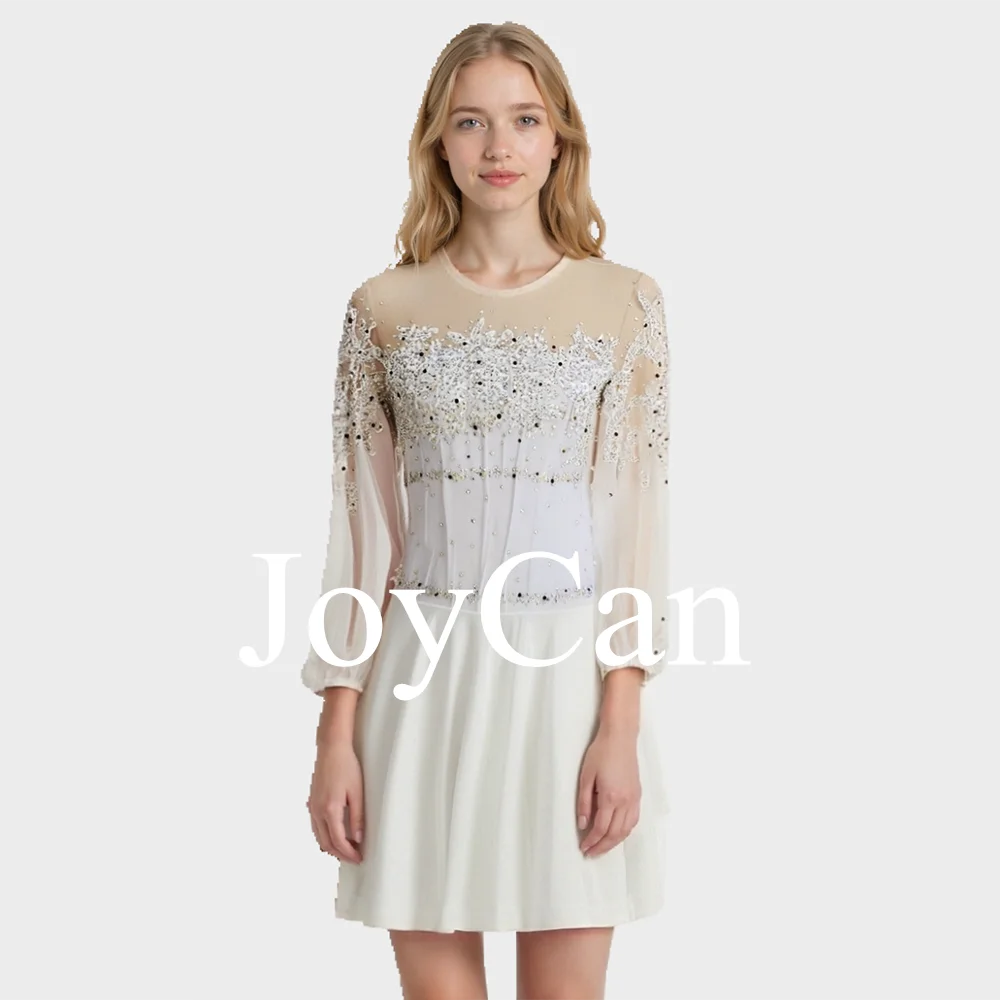 JoyCan Figure skating dress Girls Women White Spandex Elegant Dance Wear for Competitiion