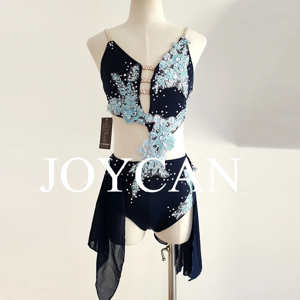 JoyCan Lyrical Dance Dress Blue Jazz Dance Costume Pole Dancing Clothes Girl Performance Training