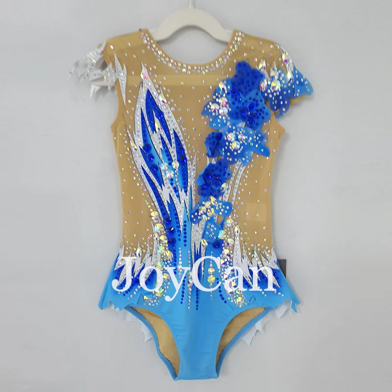 JoyCan Rhthmic Gymnastics Leotards Girls Women Blue Spandex Elegant Dance Wear for Competitiion