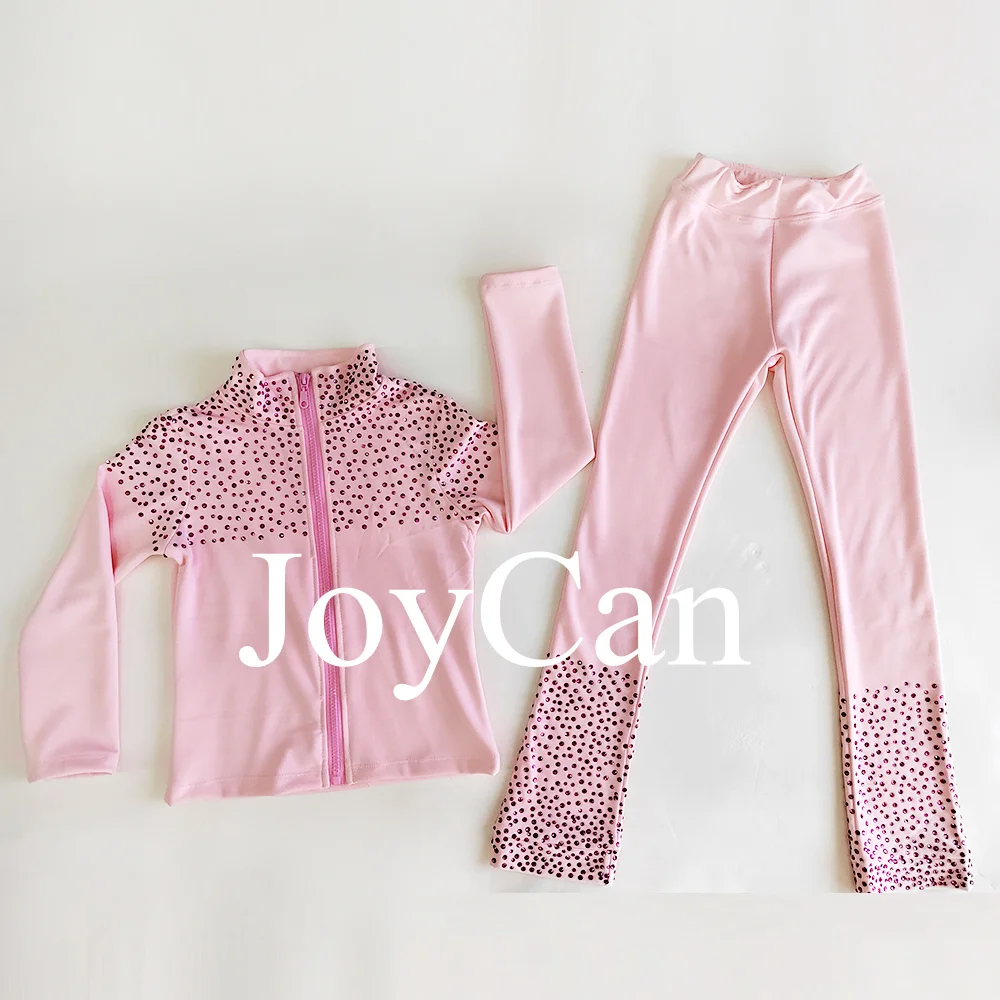 JoyCan Ice Figure Skating Pants Girls Black Training with Stones Practice Fleece Customized