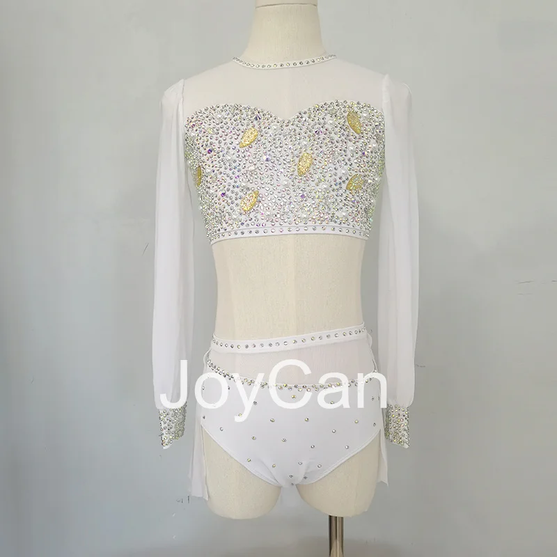 JoyCan Lyrical Dance Dress White Jazz Dance Costume Pole Dancing Clothes Girl Performance Training