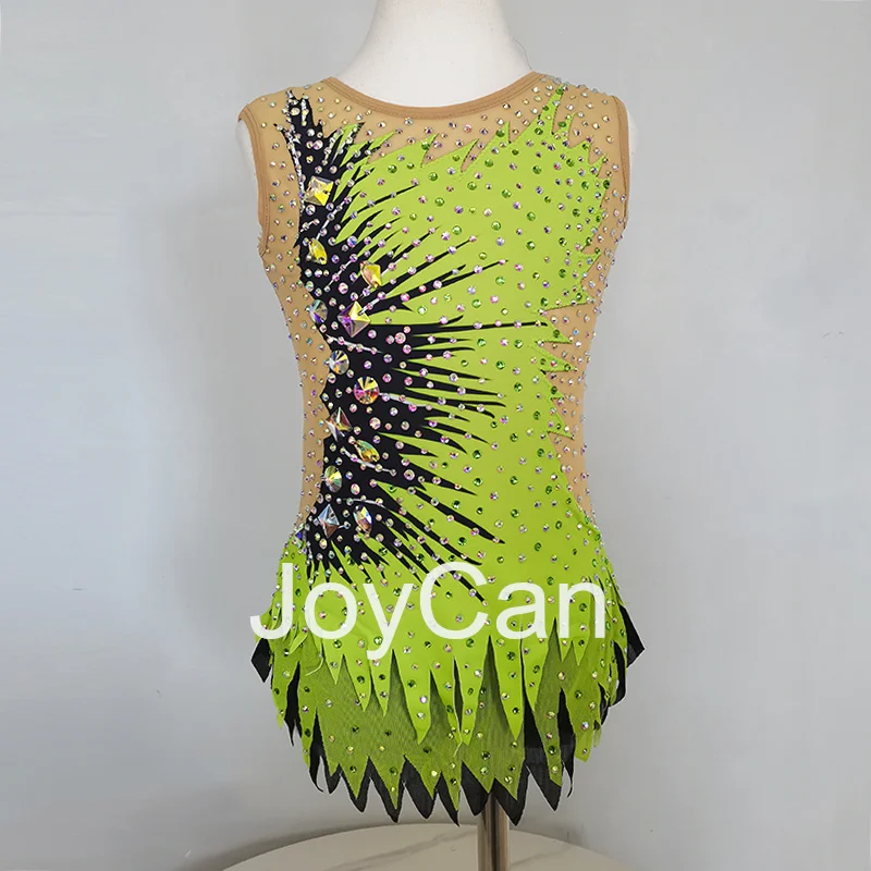 JoyCan Rhthmic Gymnastics Leotards Girls Women Green Spandex Elegant Dance Wear for Competitiion