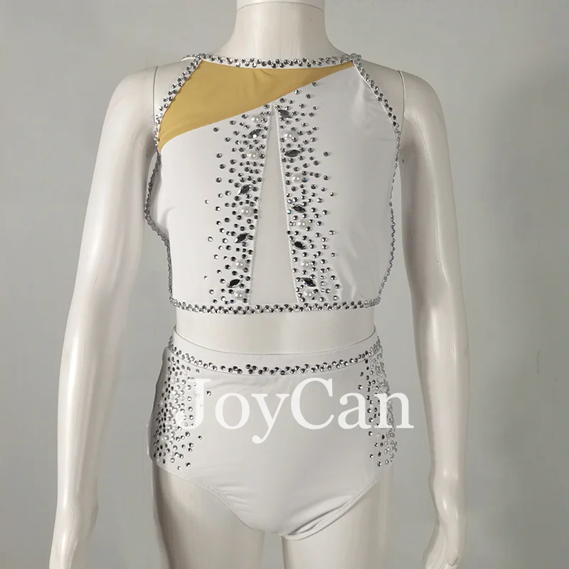 JoyCan Lyrical Dance Dress White Jazz Dance Costume Pole Dancing Clothes Girl Performance Training