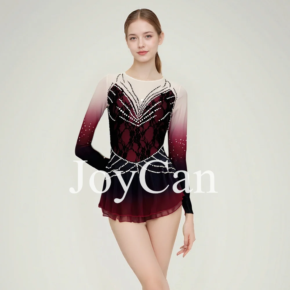 JoyCan  Figure Skating Dress Girls Purple Print Sparkling Rhinestones Competition Performance Leotards Customize