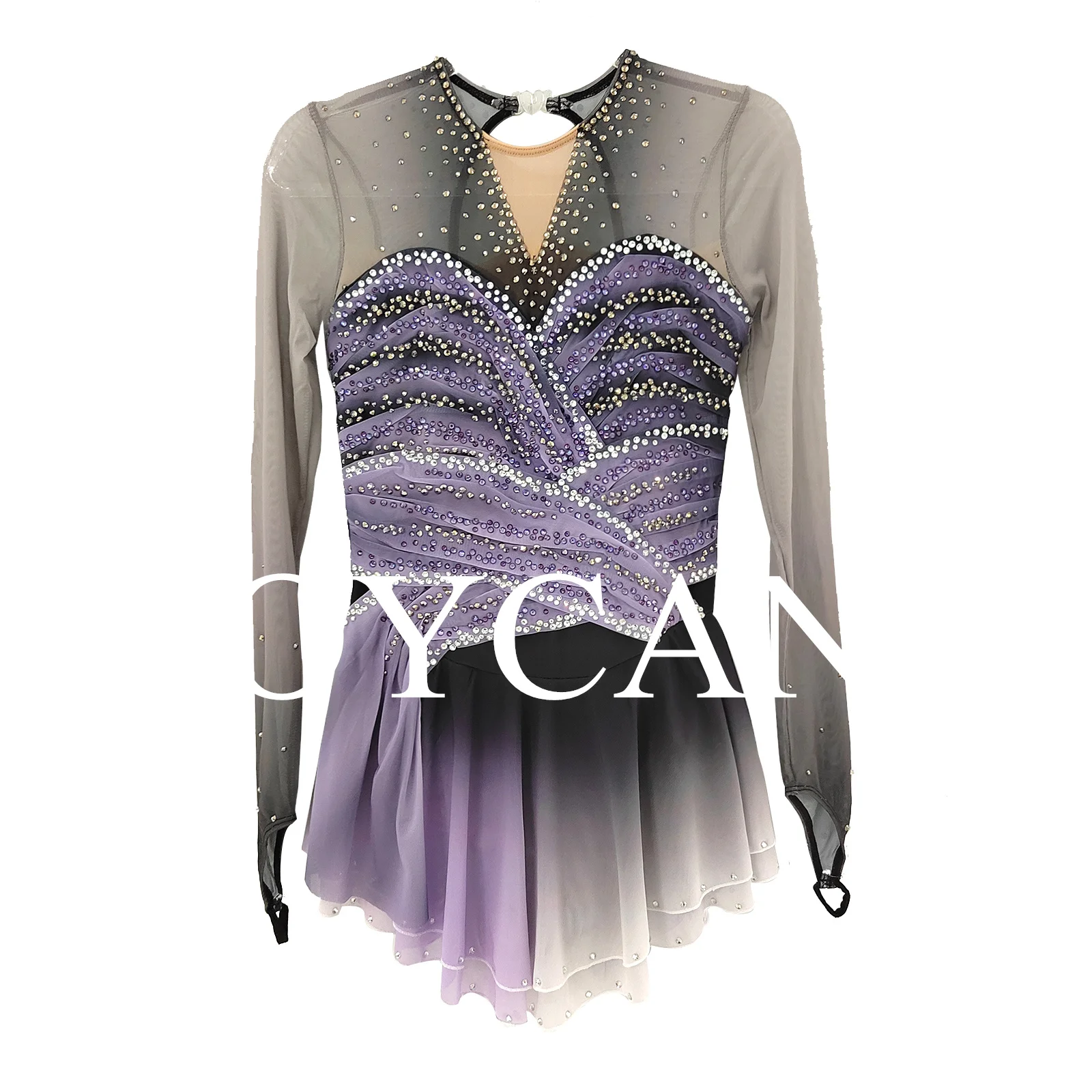 JoyCan Ice Figure Skating Dress Girls Purple Spandex Stretchy Competition Dance Wear Customized