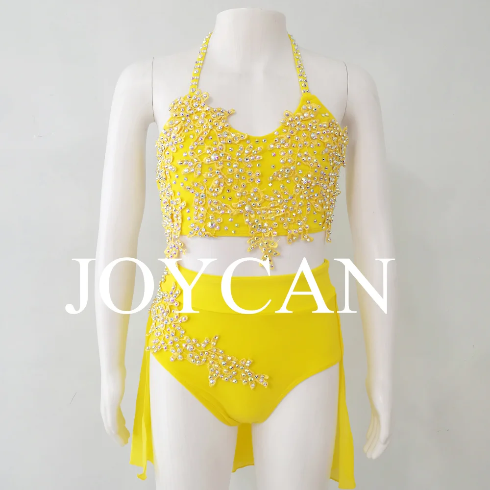 JoyCan Lyrical Dance Dress Yellow Jazz Dance Costume Pole Dancing Clothes Girl Performance Training