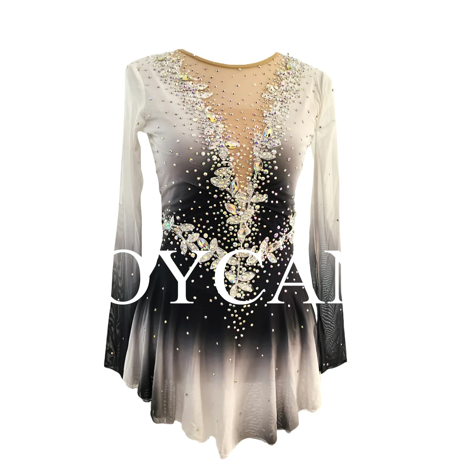 Ice Figure Skating Dress for Girls Black Spanex Stretchy Competition Dance Wear Customized