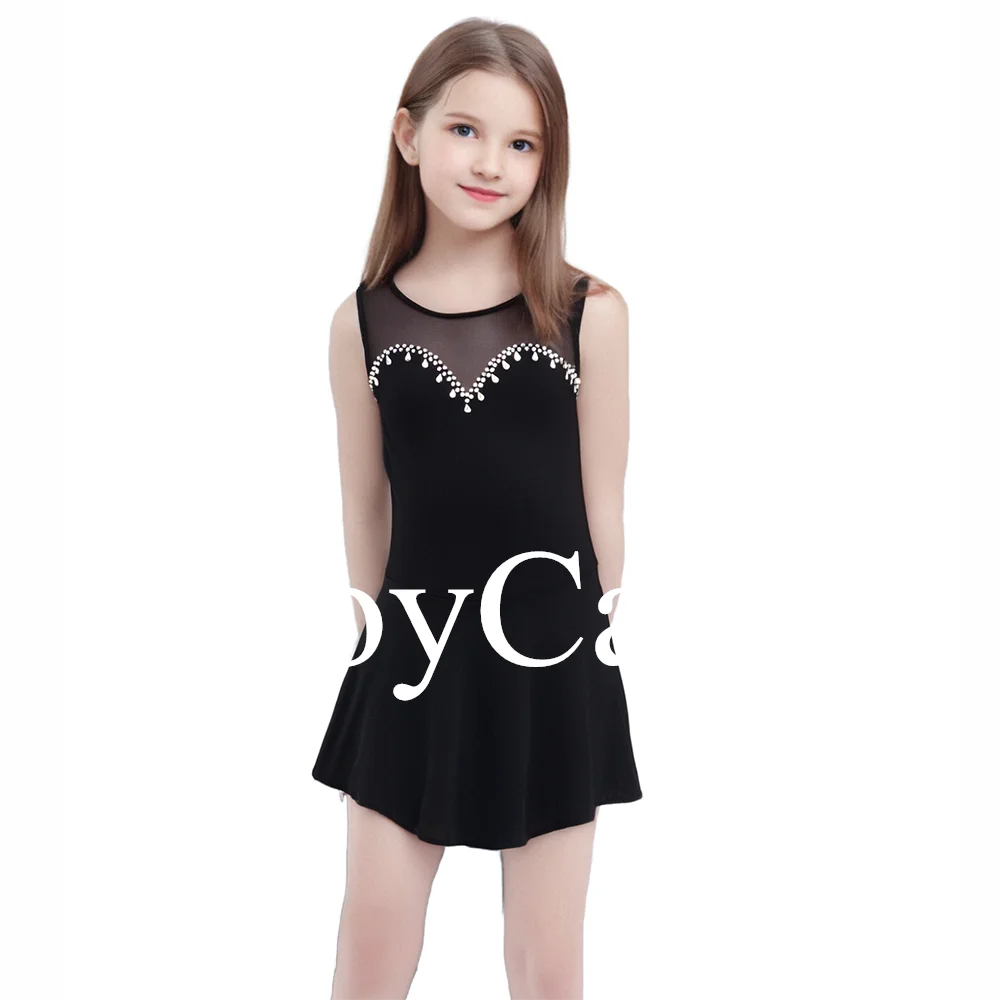 JoyCan Figure Skating Dress Girls Women Black Spandex Elegant Dance Wear for Competitiion