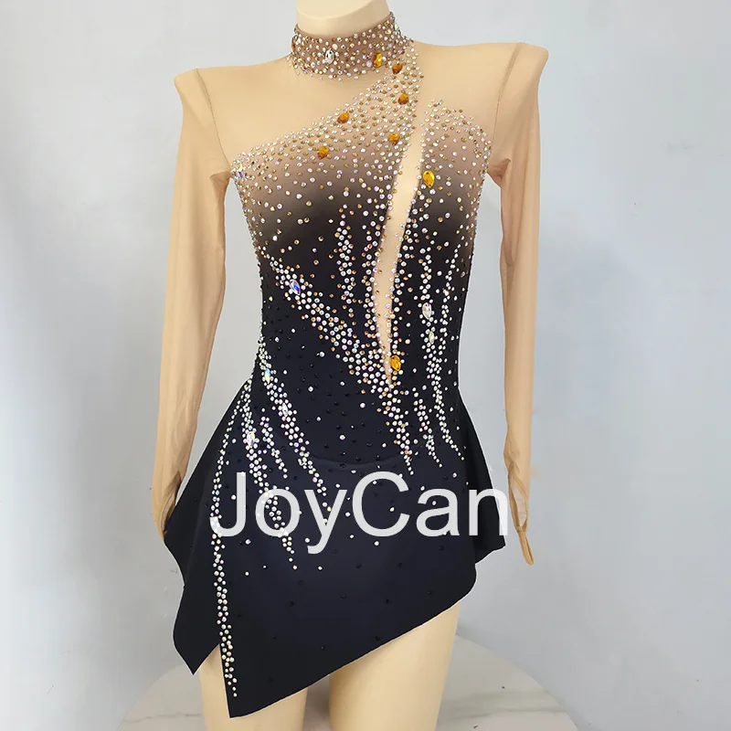 JoyCan Ice Figure  Skating  Dress Girls Black Spandex Stretchy Competition Dance Wear Customized