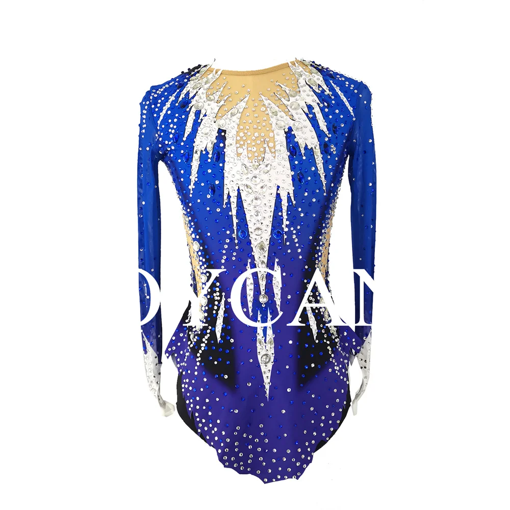 JoyCan Rhthmic Gymnastics Leotards Girls Women Spandex Elegant Dance Wear for Competition Blue