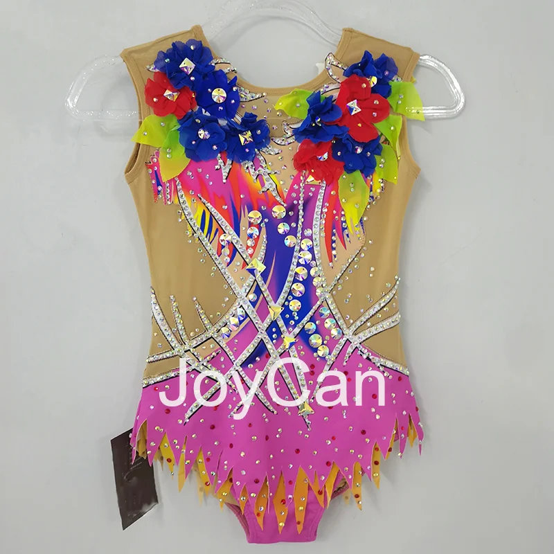 JoyCan Rhthmic Gymnastics Leotards Girls Women Pink Spandex Elegant Dance Wear for Competitiion