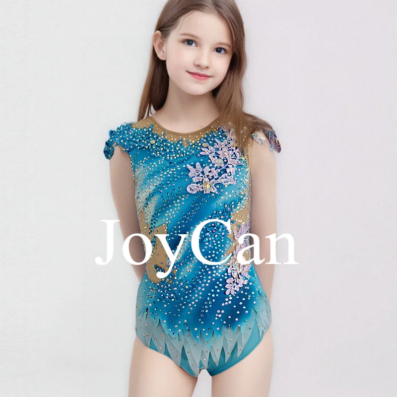 JoyCan Rhthmic Gymnastics Leotards Girls Women Blue Spandex Elegant Dance Wear for Competitiion
