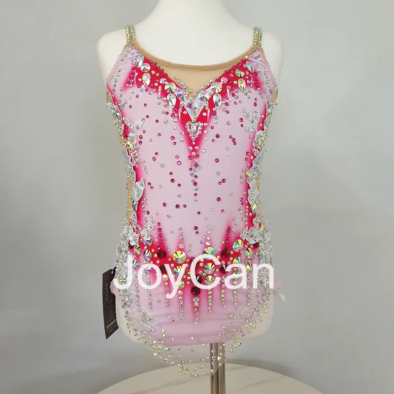 JoyCan Rhthmic Gymnastics Leotards Girls Women Pink Spandex Elegant Dance Wear for Competitiion