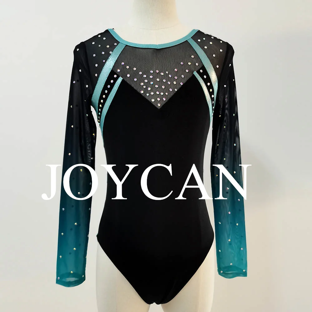 JoyCan  Gymnastics Leotards Girls Women Black And Green Spandex Elegant Dance Wear for Competitiion