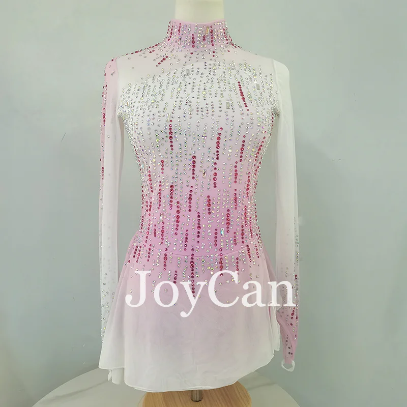 JoyCan Ice Figure  Skating  Dress Girls Pink Spandex Stretchy Competition Dance Wear Customized