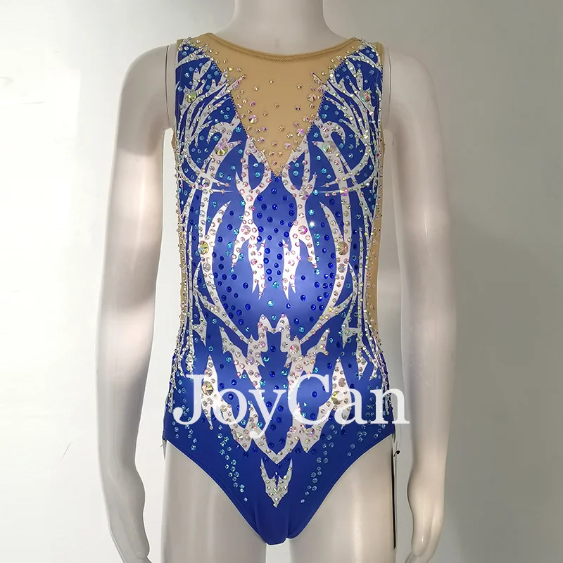 JoyCan Rhthmic Gymnastics Leotards Girls Women Blue Spandex Elegant Dance Wear for Competitiion