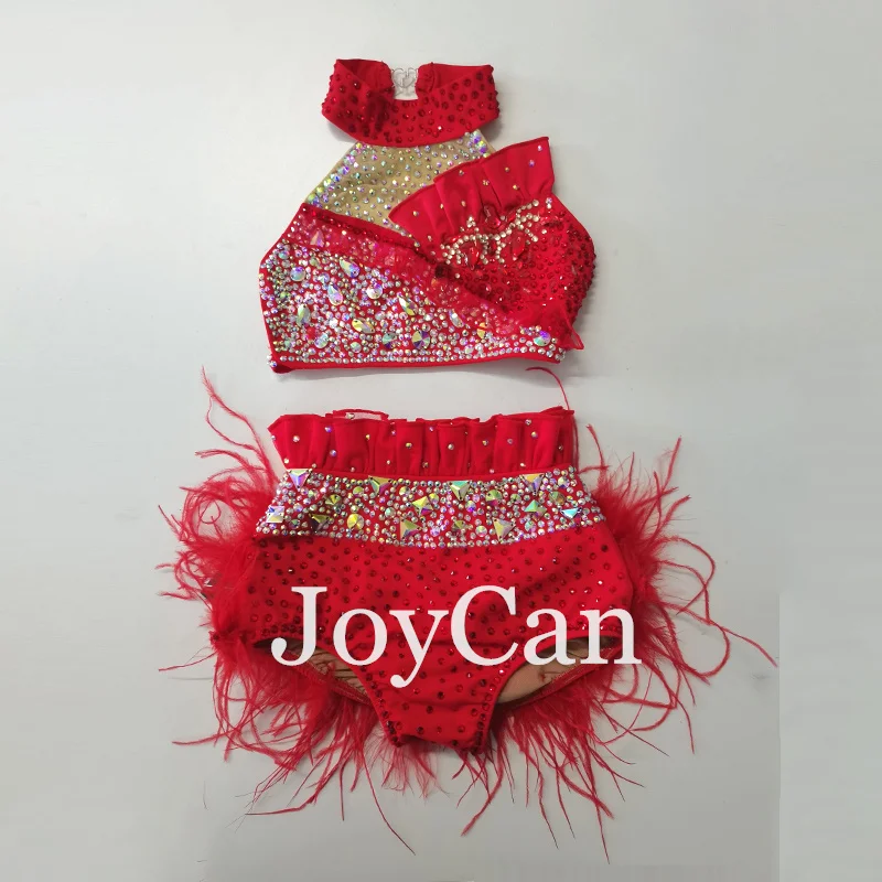JoyCan Lyrical Dance Dress Red Jazz Dance Costume Pole Dancing Clothes Girl Performance Training