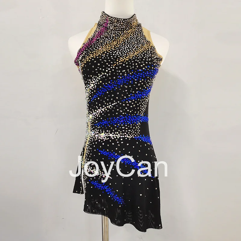 JoyCan Ice Figure  Skating  Dress Girls Black Spandex Stretchy Competition Dance Wear Customized