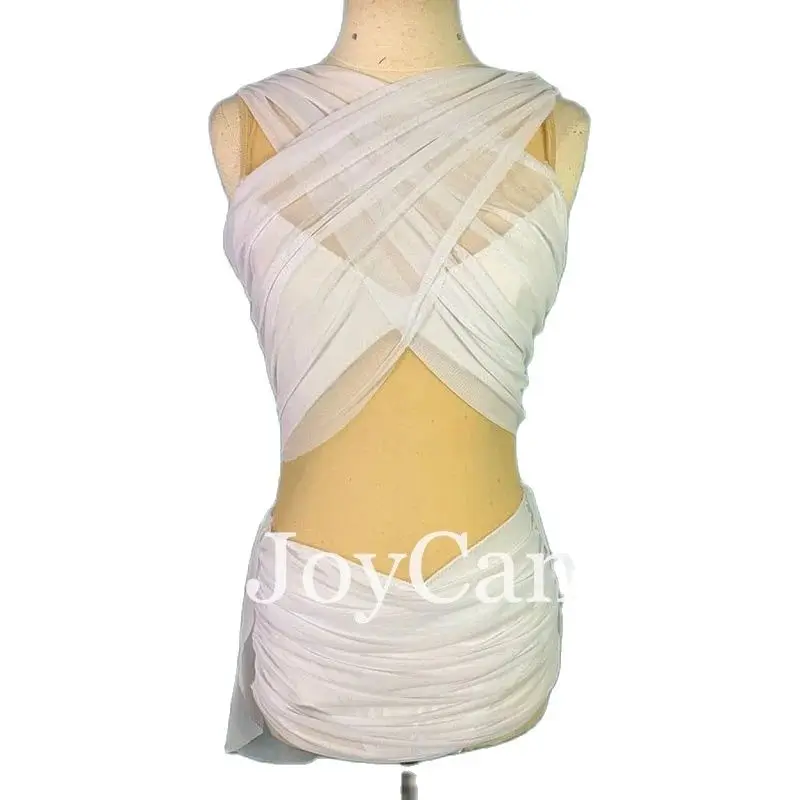 JoyCan Lyrical Dance Dress White Jazz Dance Costume Pole Dancing Clothes Girl Performance Training